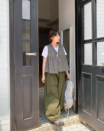 Utant Layered Check Frill Sleeveless Blouse